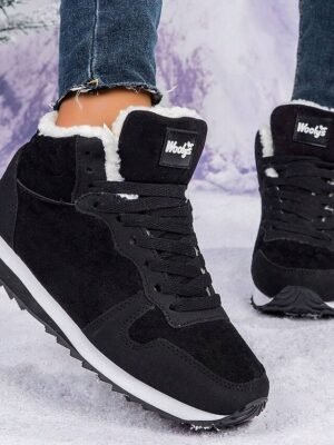 Casual Round Toe Faux Suede Lace-Up Winter Sneakers - Image 6