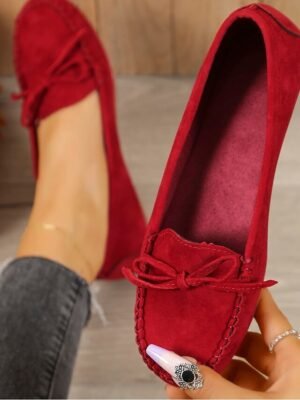 Casual Slip-On Bow Detail Synthetic Leather Flats - Image 15