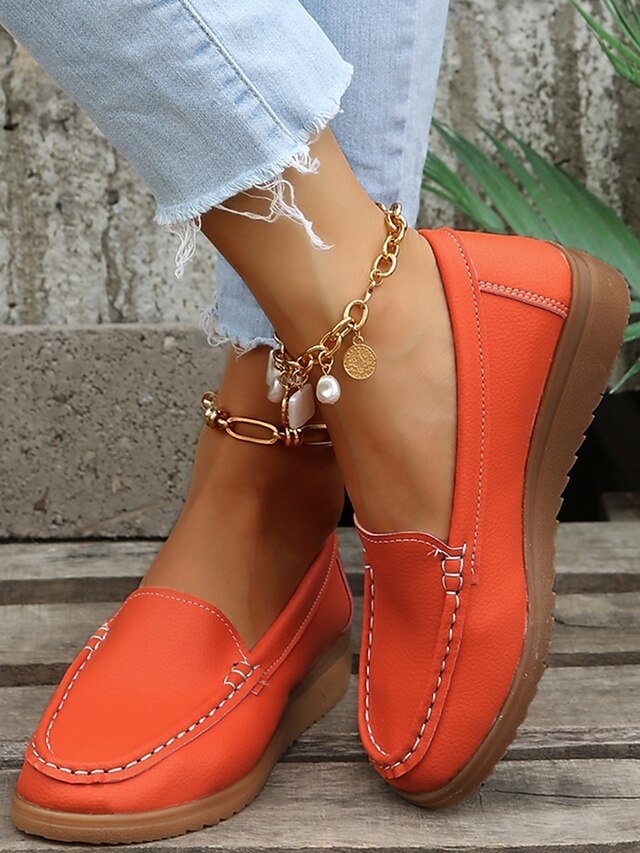 Casual Slip-On Faux Leather Cushioned Loafers - Image 1