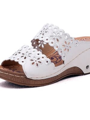 Casual Slip-On Floral Cutout Stitch Detail Wedge Sandals - Image 4