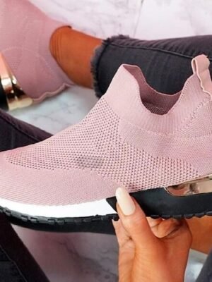 Casual Slip-On Knit White Sneakers - Image 2