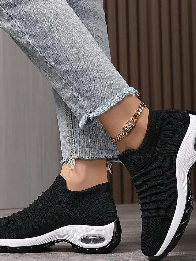 Casual Slip-On Knitted Round Toe Breathable Trainers - Image 13