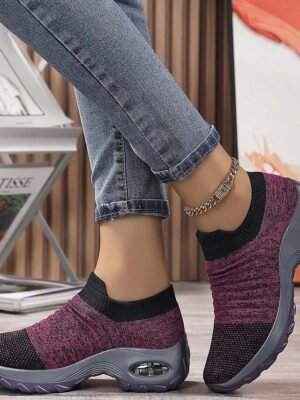 Casual Slip-On Knitted Round Toe Breathable Trainers - Image 21