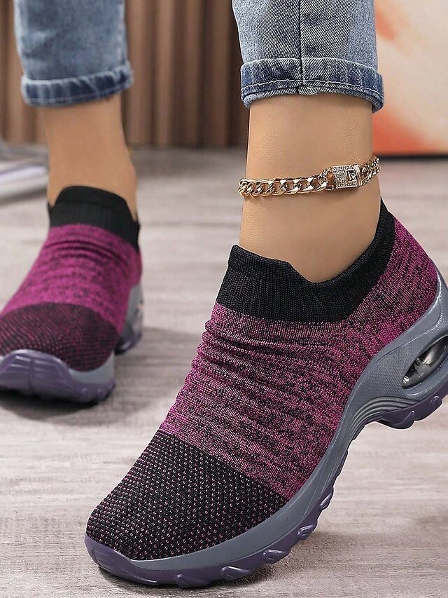 Casual Slip-On Knitted Round Toe Breathable Trainers - Image 22