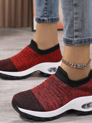 Casual Slip-On Knitted Round Toe Breathable Trainers - Image 25