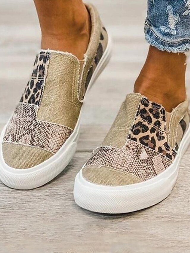 Casual Slip-On Leopard Print Round Toe Canvas Sneakers - Image 1