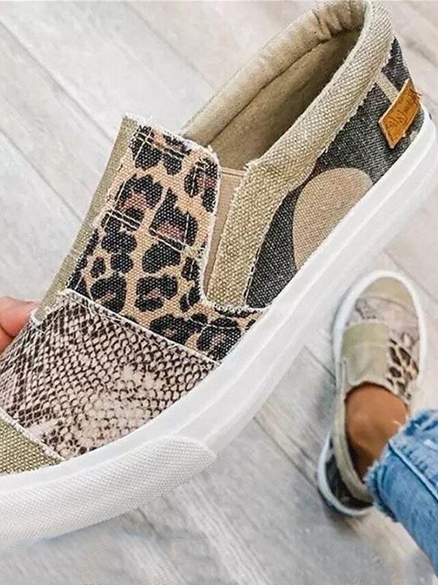 Casual Slip-On Leopard Print Round Toe Canvas Sneakers - Image 2