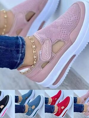 Casual Slip-On Mesh Wedge Blue Pink Sneakers - Image 1