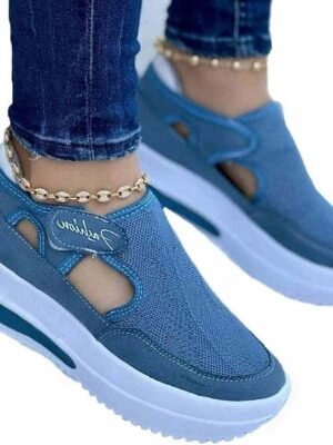 Casual Slip-On Mesh Wedge Blue Pink Sneakers - Image 8
