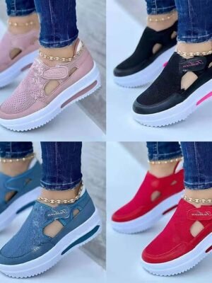 Casual Slip-On Mesh Wedge Blue Pink Sneakers - Image 9