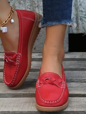 Casual Slip-On Navy Bow Accent Loafers - Image 13