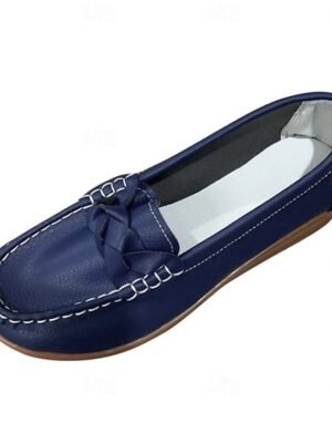Casual Slip-On Navy Bow Accent Loafers - Image 4