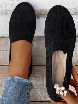 Casual Slip-On Navy Knit Loafers - Image 3