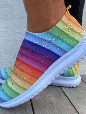 Casual Slip-On Rainbow Pattern Knit Sneakers - Image 1