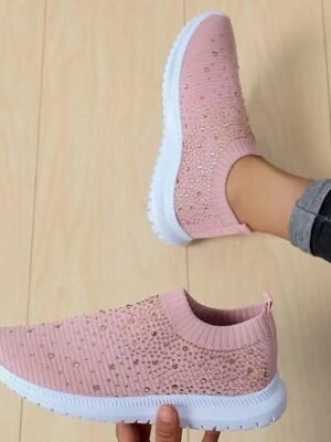 Casual Slip-On Rainbow Pattern Knit Sneakers - Image 11