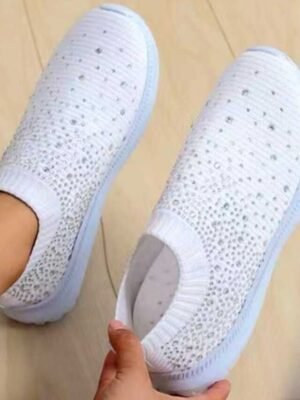 Casual Slip-On Rainbow Pattern Knit Sneakers - Image 7