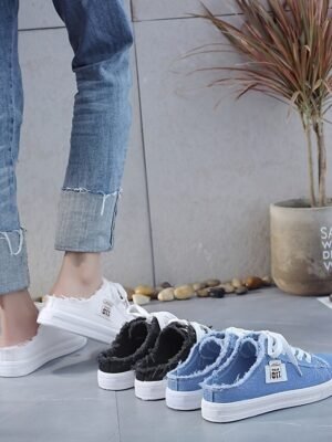 Casual Slip-On Raw Edge Canvas Backless Sneakers - Image 16