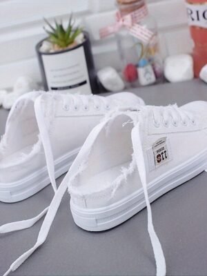 Casual Slip-On Raw Edge Canvas Backless Sneakers - Image 2