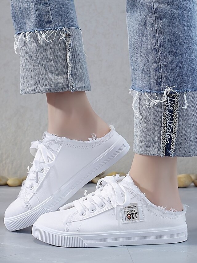 Casual Slip-On Raw Edge Canvas Backless Sneakers - Image 3