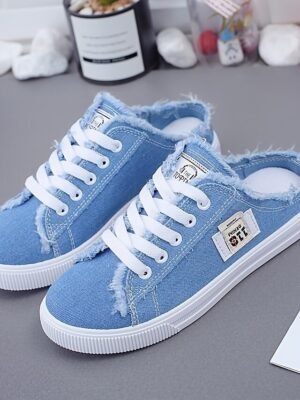 Casual Slip-On Raw Edge Canvas Backless Sneakers - Image 6