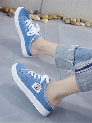 Casual Slip-On Raw Edge Canvas Backless Sneakers - Image 9