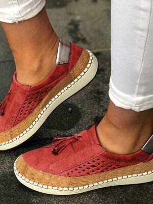 Casual Slip-On Red Tassel Mesh Sneakers - Image 1