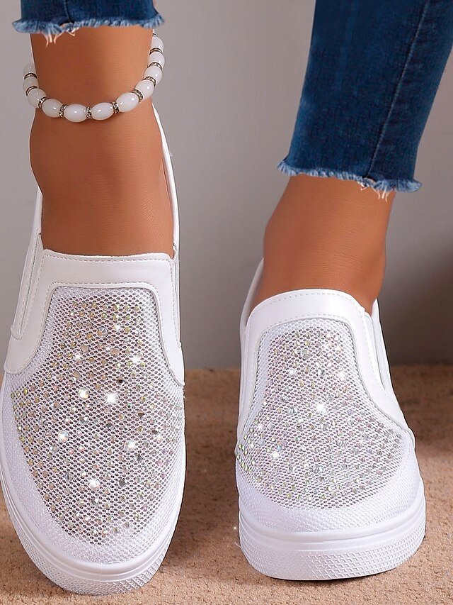 Casual Slip-On Rhinestone Round Toe Wedge Heel Sneakers - Image 2