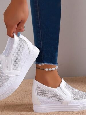 Casual Slip-On Rhinestone Round Toe Wedge Heel Sneakers - Image 5