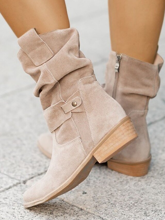 Casual Slouchy Beige Round Toe Ankle Boots - Image 1