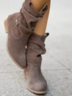 Casual Slouchy Beige Round Toe Ankle Boots - Image 10