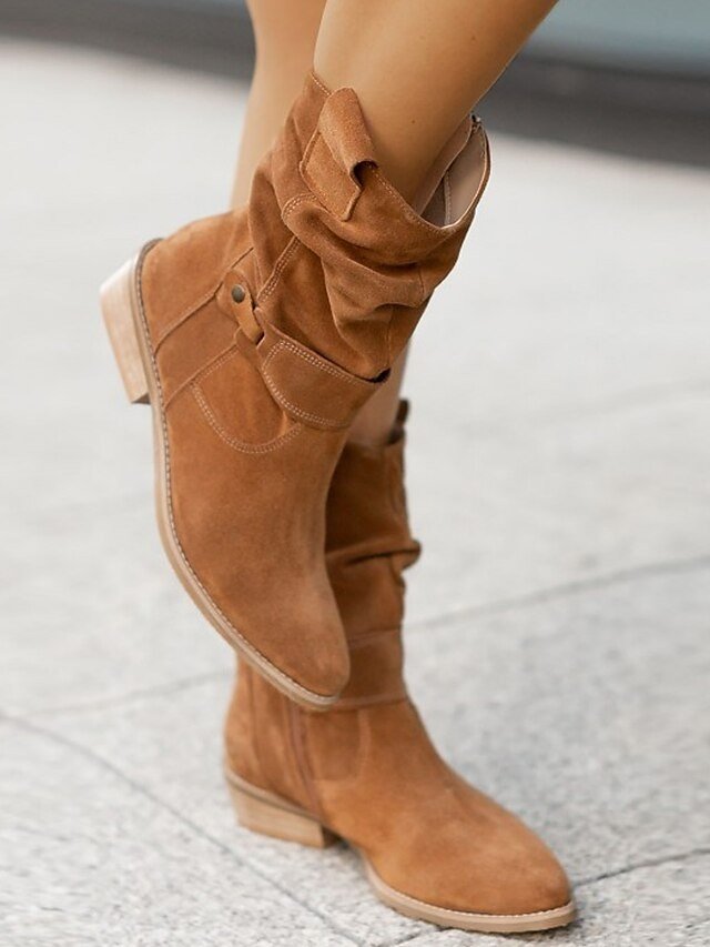 Casual Slouchy Beige Round Toe Ankle Boots - Image 5