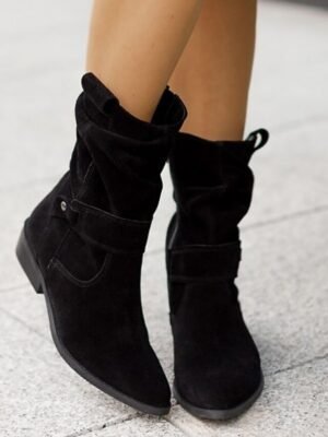 Casual Slouchy Beige Round Toe Ankle Boots - Image 9