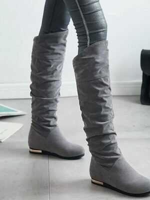 Casual Slouchy Faux Suede Knee-High Boots - Image 10