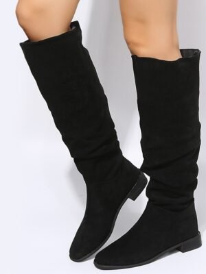 Casual Slouchy Tan Knee-High Low Heel Suede Boots - Image 7