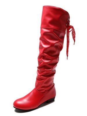 Casual Slouchy White Knee-High Low Heel Boots - Image 10