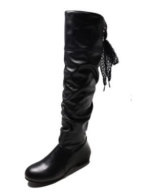 Casual Slouchy White Knee-High Low Heel Boots - Image 7