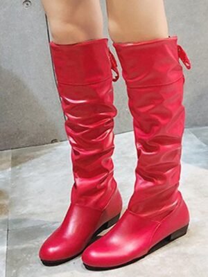 Casual Slouchy White Knee-High Low Heel Boots - Image 9