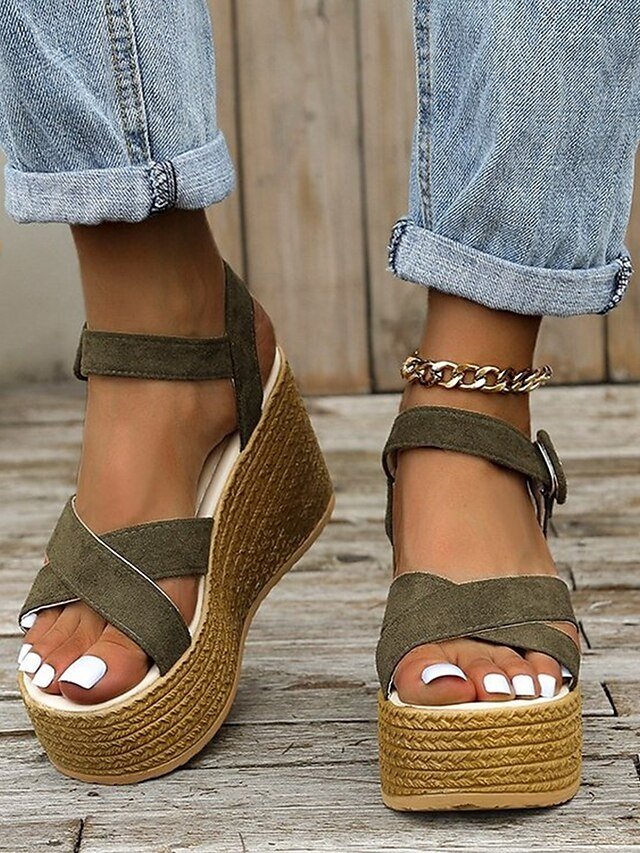 Casual Strappy Suede Platform Espadrille Wedge Sandals - Image 1