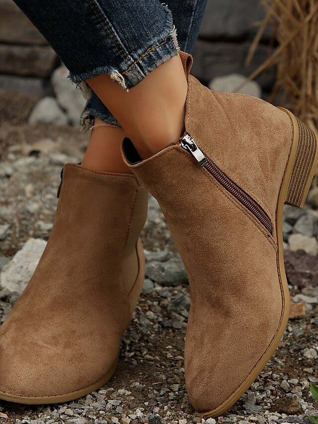 Casual Suede Ankle Chelsea Side Zipper Low Heel Boots - Image 1