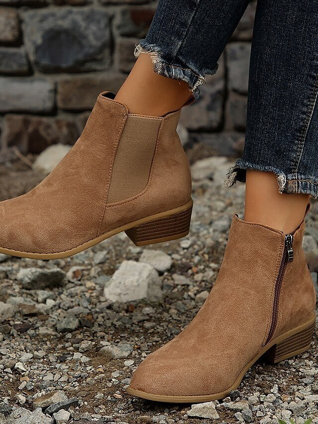 Casual Suede Ankle Chelsea Side Zipper Low Heel Boots - Image 2