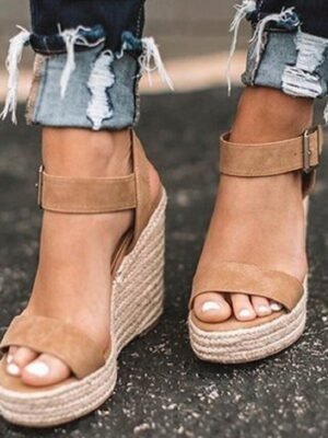 Casual Suede Wedge Ankle Strap Espadrille Sandals - Image 1