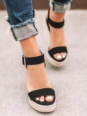 Casual Suede Wedge Ankle Strap Espadrille Sandals - Image 4