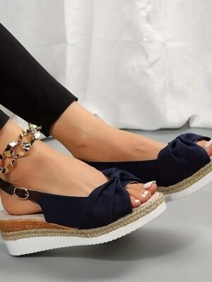 Casual Summer Open-Toe Slingback Bow Wedge Sandals - Image 7