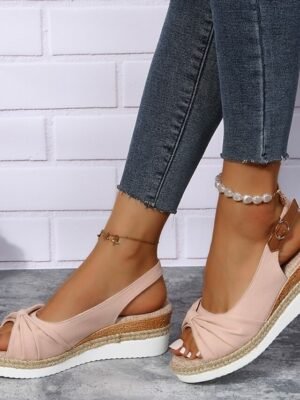 Casual Summer Open-Toe Slingback Bow Wedge Sandals - Image 9