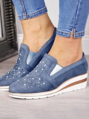 Casual Wedge Rhinestone Slip-On Sneakers - Image 1