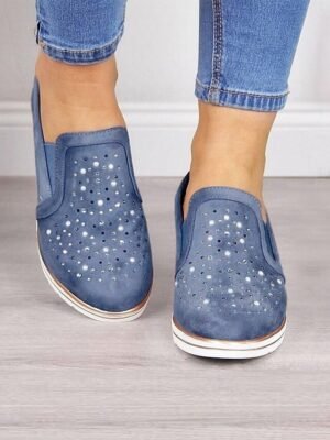 Casual Wedge Rhinestone Slip-On Sneakers - Image 2