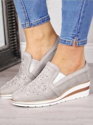 Casual Wedge Rhinestone Slip-On Sneakers - Image 4