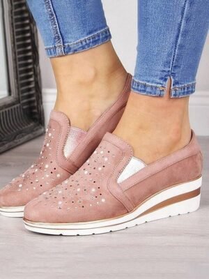 Casual Wedge Rhinestone Slip-On Sneakers - Image 6