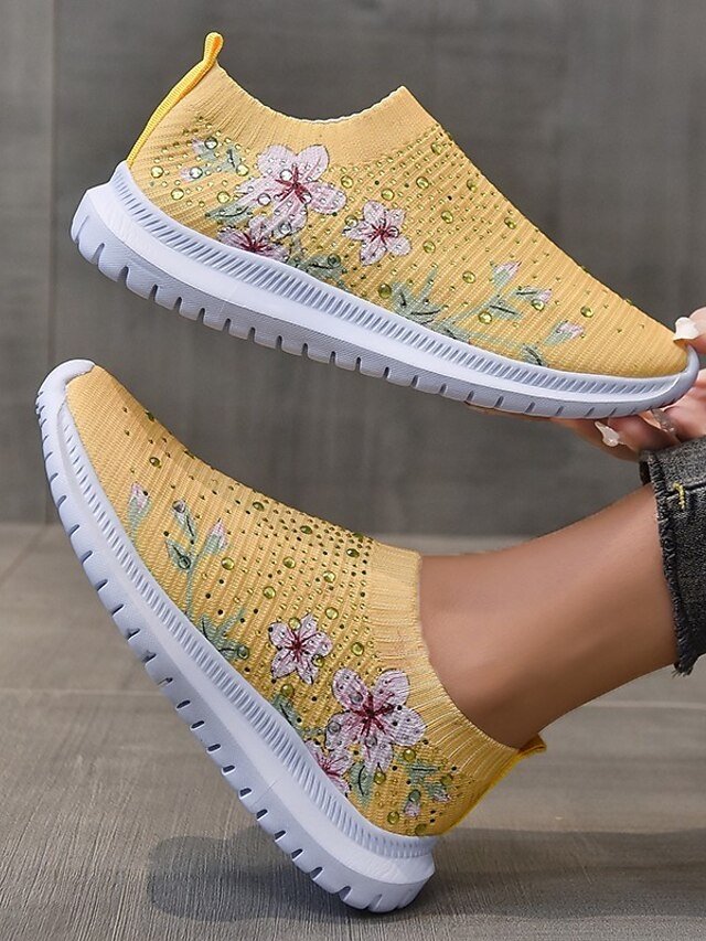 Casual White Floral Rhinestone Slip-On Sneakers - Image 10