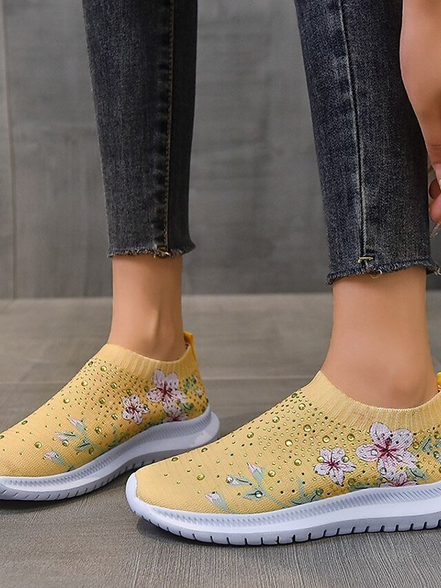Casual White Floral Rhinestone Slip-On Sneakers - Image 11